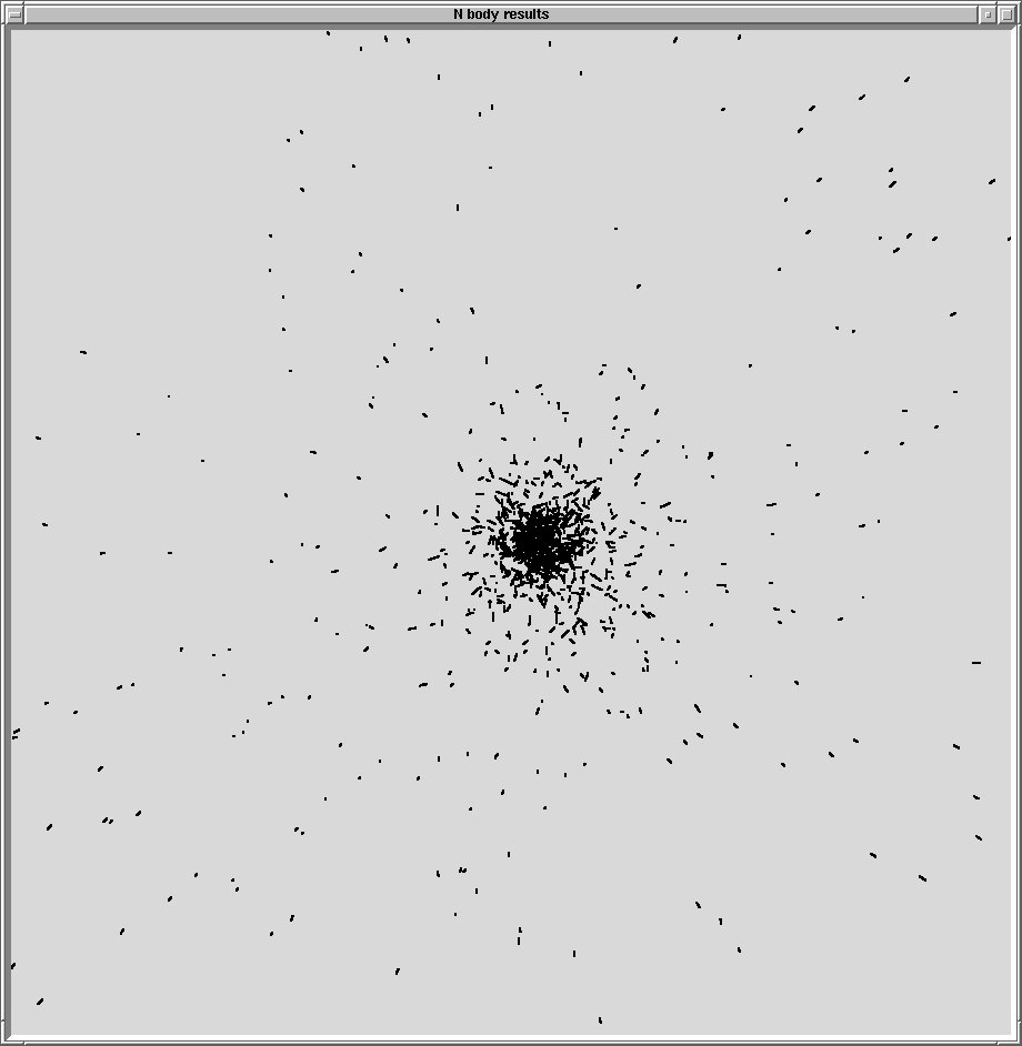 N Body simulation of 1000 stars.